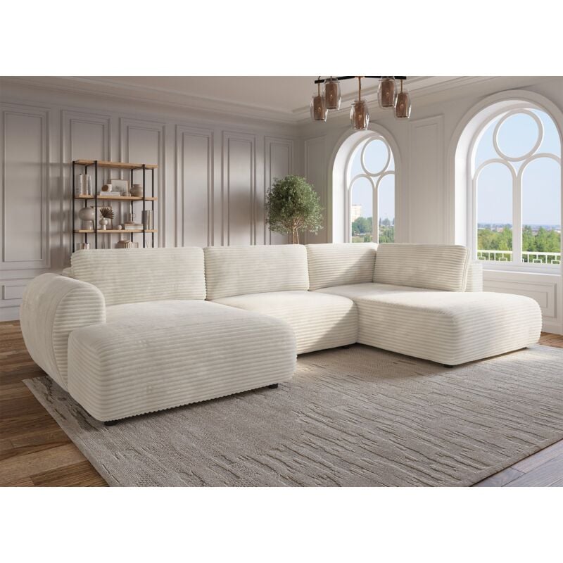 TILDA - Canapé panoramique convertible avec coffre en velours gros côtelé beige TILDA - Angle droit