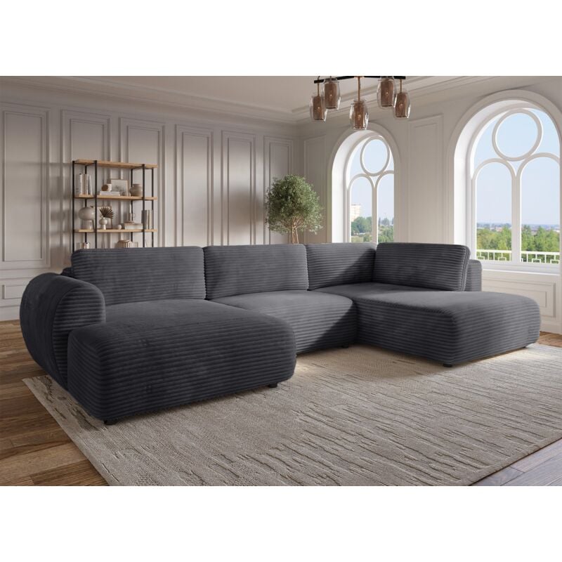 Deco In Paris - tilda - Canapé panoramique convertible avec coffre en velours gros côtelé gris tilda - Angle droit