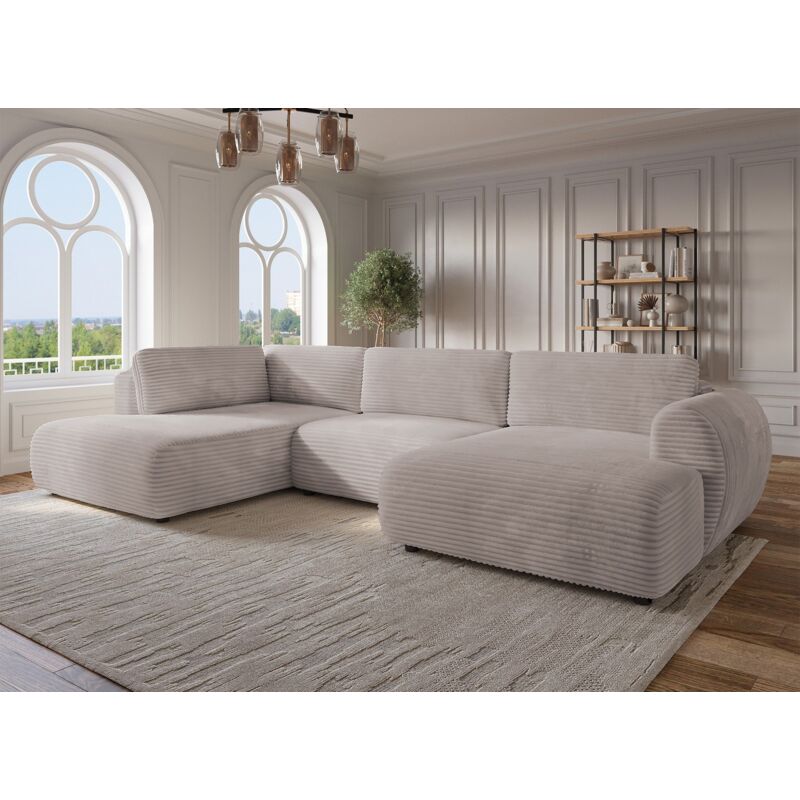 Deco In Paris - tilda - Canapé panoramique convertible avec coffre en velours gros côtelé taupe tilda - Angle gauche