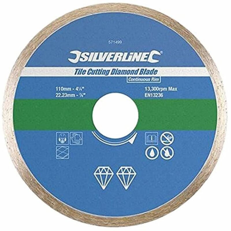 Tile Cutting Diamond Blade 115 x 22.23mm Continuous Rim 868730 - Silverline