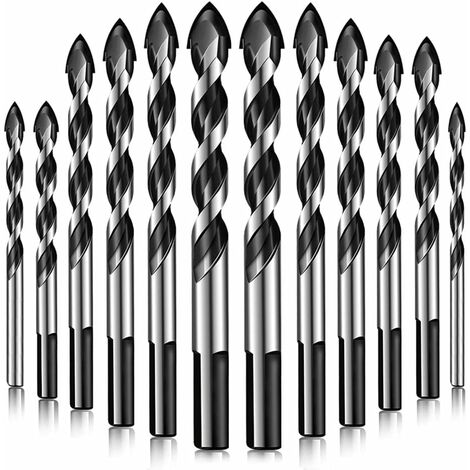 Tile Drill Bits Set, 12PCS Convient Pour Le Foret Triangulaire Pour Les Carreaux D'Acier Au Carbone, Bois, Porcelaine, BéTon, Plastique, Mur De Briques, Le Jeu De Coupe-Carreaux GrooFoo