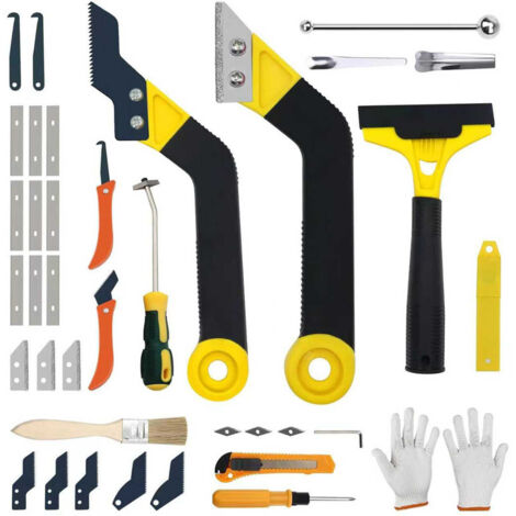 Tile Grout Scraper Kit – Tools to Remove Caulk with Brush – Hard Carbide for Cleaning Tile Grout