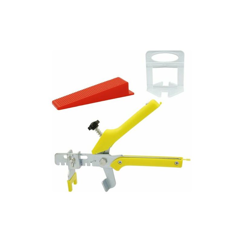 Tile Leveling System - 300 x 2mm Tile Spacer Clips - 100 x Tile Wedges and 1 x Floor Tile Lever Clamp - Red