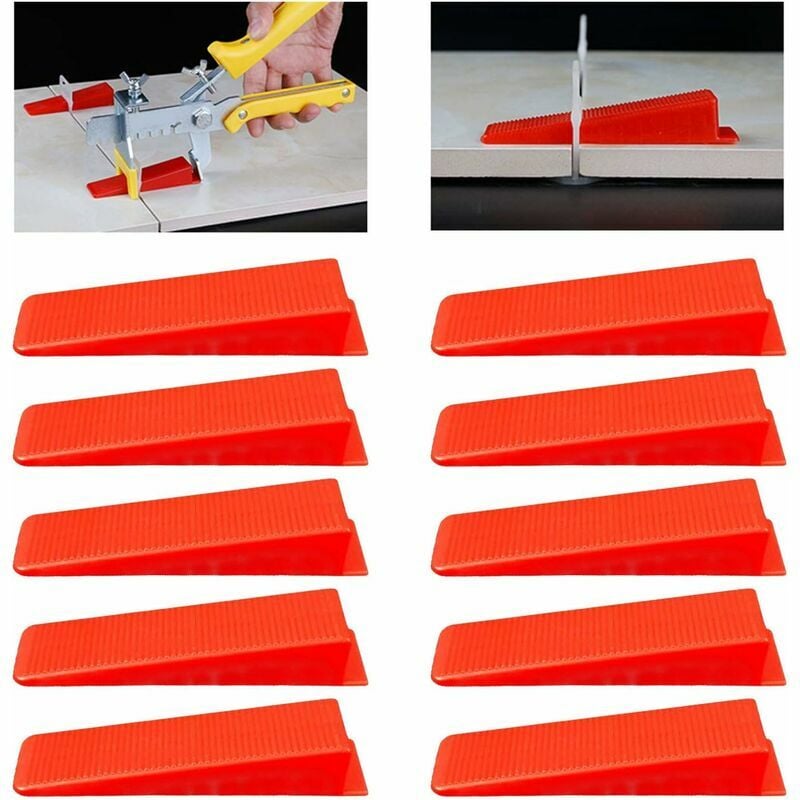 Tile Leveling System Wedges, Wedge Leveler Spacers for Tile Tiler Leveler Spacers Clips Wedges, 100 Pieces, Red