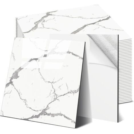 Tile Lot de 10 autocollants pour carrelage mural 30 x 30 cm, imperméables et anti-salissures, en marbre, pour cuisine, salon (44, Blanc Ivoire)