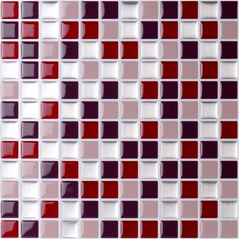 Tile sticker, mosaic look, adhesive, kitchen bath, 30x 30 cm, 3D wall panel, brown red