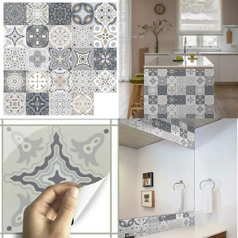 ChezMax 18 PC Set Wall Tile Sticker Art Removable Waterproof DIY Wall Decals for Bathroom Kitchen Decoration Blue Paisley 3.94 X 3.94 