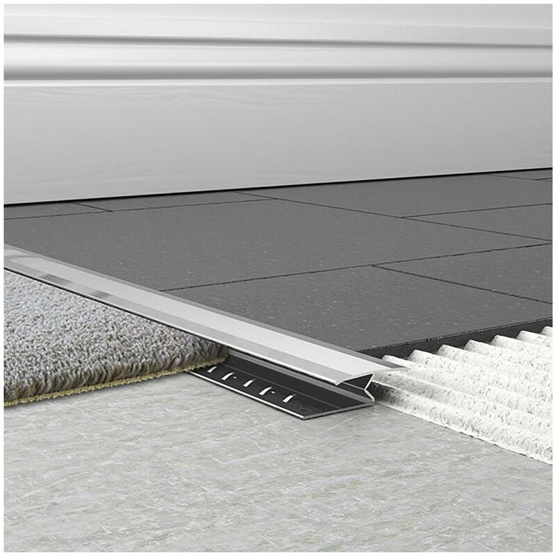 Chrome 31mm x 1000mm Aluminium 1 Piece Knock-Down Carpet to Tile Trim - CT1 - Chrome - Tileasy