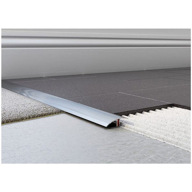 Tileasy Chrome 40mm x 900mm Aluminium Adjustable Floor Transition Carpet to Tile Trim - AFTC - Chrome