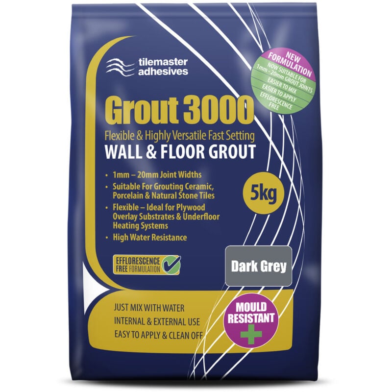 Tilemaster - 3000 Dark Grey 5kg Tile Grout - Dark Grey