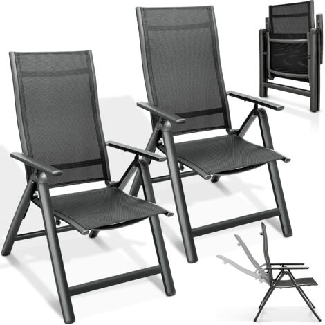 tillvex Chaise de jardin haut de gamme, lot de 2, anthracite, pliable, en aluminium  Chaise à dossier haut avec accoudoirs  Chaise pliante réglable  Fauteuil pliant pour balcon, jardin, terrasse