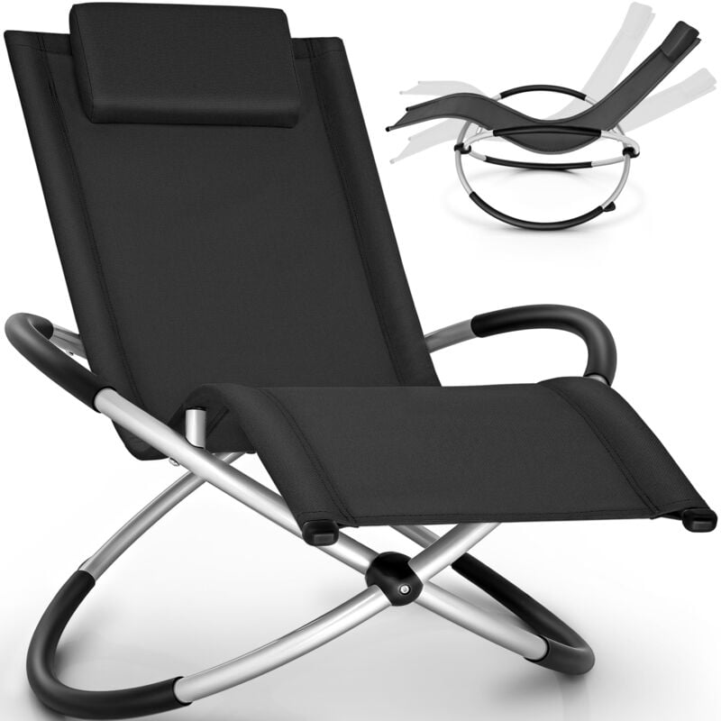 Chaise Longue de Jardin Noir pour la Relaxation Fauteuil Pliant Résistante aux Intempéries Charge de 180KG Thermoactive - Tillvex