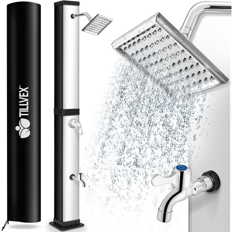 Ducha De Jardín 40 Litros Negro/Plata Cubierta Protectora Incluida Ducha Solar Con Agua Caliente Sin Conexión Eléctrica Cabezal De Ducha De Lluvia Y