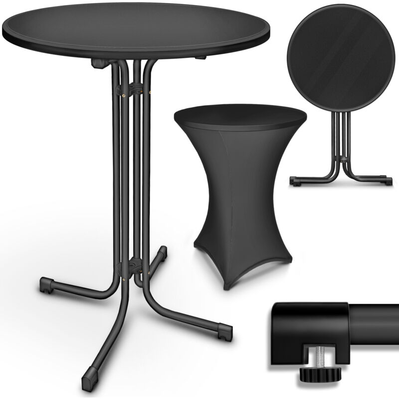 Tillvex® Gastro Stehtisch Klappbar Ø60cm Schwarz Bistrotisch Fertig Montiert Klapptisch Rund - Wetterfester Partytisch Gartentisch Indoor & Outdoor