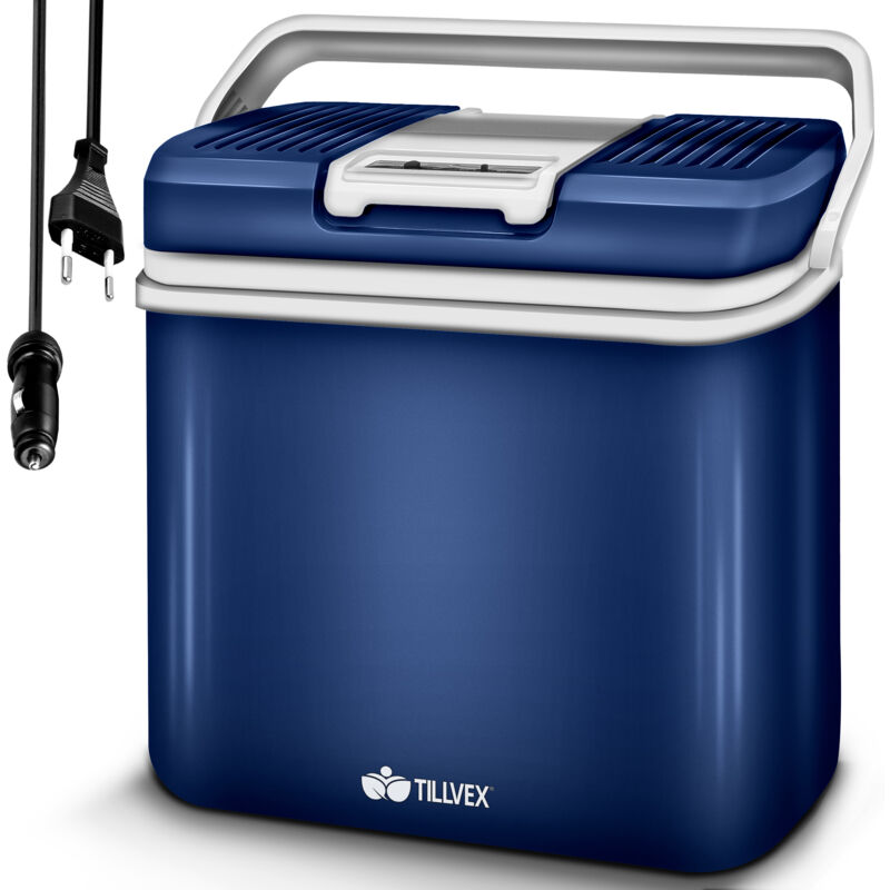 Tillvex - Glacière électrique 24L (Bleu) Mini-frigidaire 230 v et 12 v pour camping avec voiture refroidit et réchauffe Mode éco