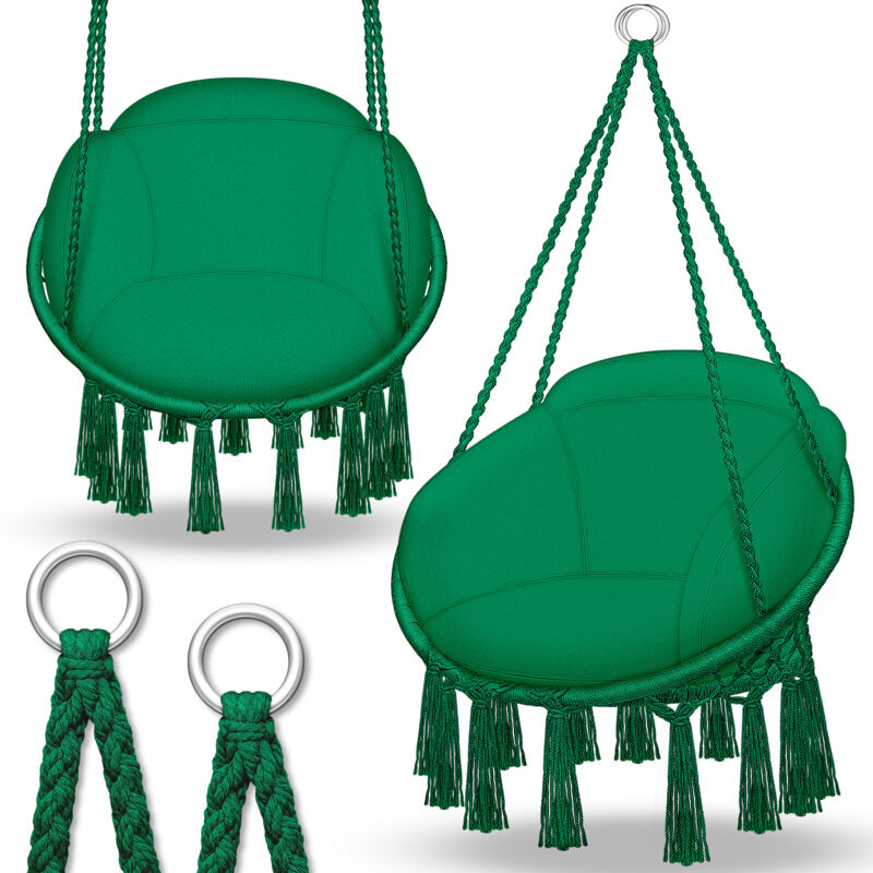 tillvex Fauteuil suspendu vert avec grand coussin 200 kg Fauteuil suspendu intérieur et extérieur Panier suspendu résistant aux intempéries Panier à