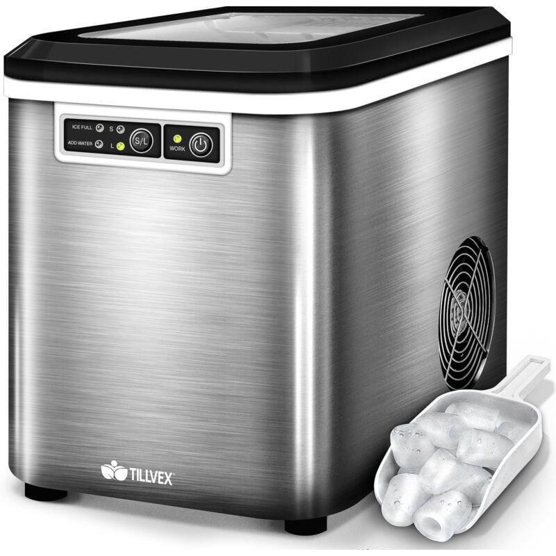 Machine à glaçons Argent en inox 12 kg - 24 h Préparation de glaçons réservoir 2,2 litres Ice Maker écran led et nettoyage automatique 2 tailles de