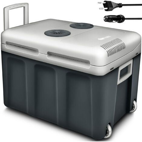 tillvex Nevera eléctrica gris de 40 l con ruedas  Mininevera de 230 V y 12 V para coche de camping  Enfría y calienta  Modo ECO