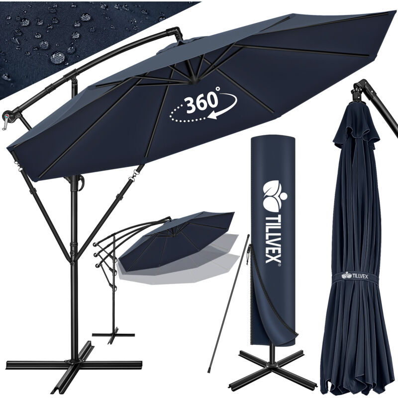 Parasol avec manivelle - Diamètre : 300 cm - Avec pied - Protection uv - Étanche - Tillvex