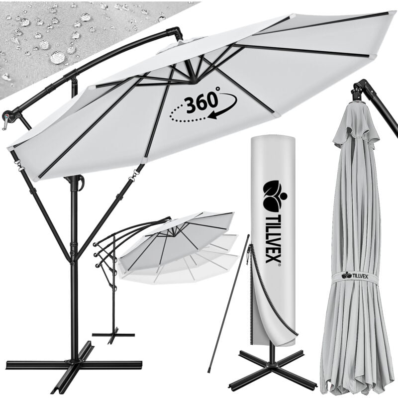 Parasol avec manivelle - Diamètre : 300 cm - Avec pied - Protection uv - Étanche - Tillvex