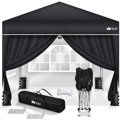 tillvex Pavillon 3x3m Anthrazit - mit 4 Seitenteilen wasserdicht  Pop-Up Faltpavillon höhenverstellbar  Gartenzelt UV Schutz 50+  Partyzelt mit Tasche für Garten