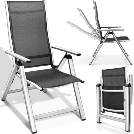 tillvex Sedia da giardino Premium, 1 pezzo, argento, pieghevole, in alluminio  Sedia con schienale alto e braccioli  Sedia pieghevole regolabile  Sedia pieghevole per balcone, giardino, terrazza