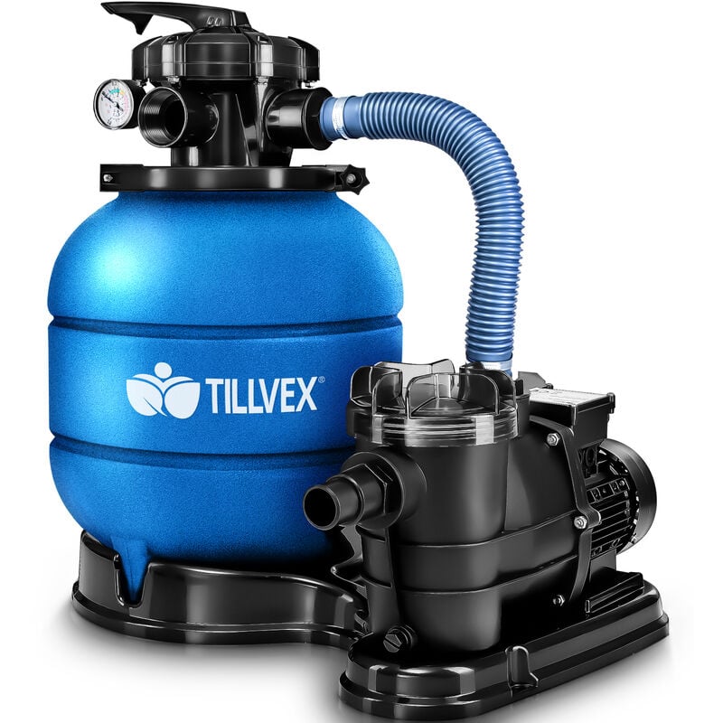 Tillvex - Système de Filtre à Sable 10 m³/h Bleu – 5 Fonctions de Filtration Filtre de Piscine avec indicateur de pression Filtre à sable pour les