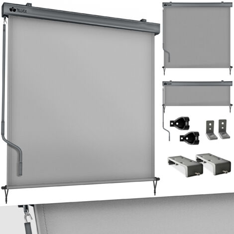 tillvex Toldo vertical gris de 200 x 250 cm para interior y exterior Estor exterior impermeable con manivela para balcón, terraza y jardín Estor de aluminio para balcón con protección solar Estor d