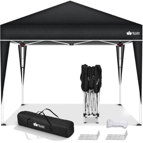 tillvex Tonnelle de Jardin 3 x 3 m Pliable Noir  Tente Pliante de Jardin à Hauteur réglable  Auvent Pliable pour Camping, Festival, Plage, Jardin  Protection UV 50+  Chapiteau avec Sac pour Le Jardin