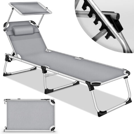 tillvex Tumbona con dosel y almohada, gris - tapizado básico  Tumbona de jardín plegable  Tumbona de playa con respaldo ajustable, superficie reclinable acolchada  Tumbona de aluminio