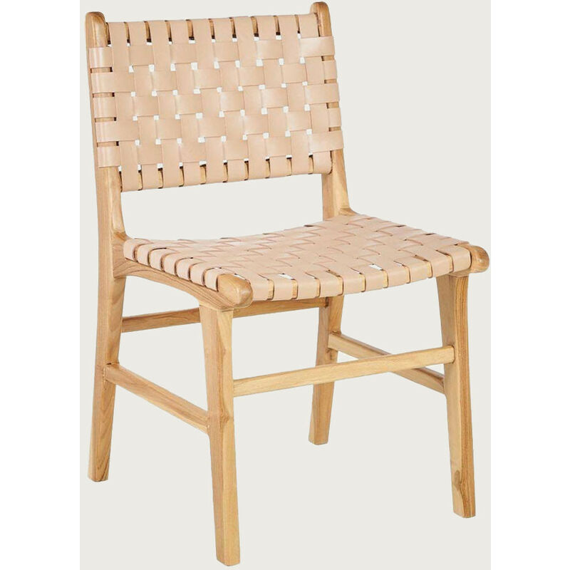 Uniqka - Tilos - Chaise en teck et cuir de vachette saumon - Marron