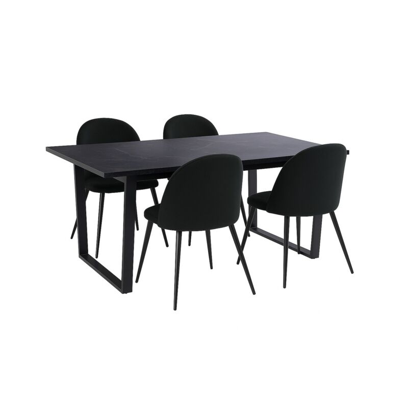 Ebuy24 - Tilst Essgruppe Tisch Schwarz Marmor Print 90x160 4 Stühlen Velour Schwarz.