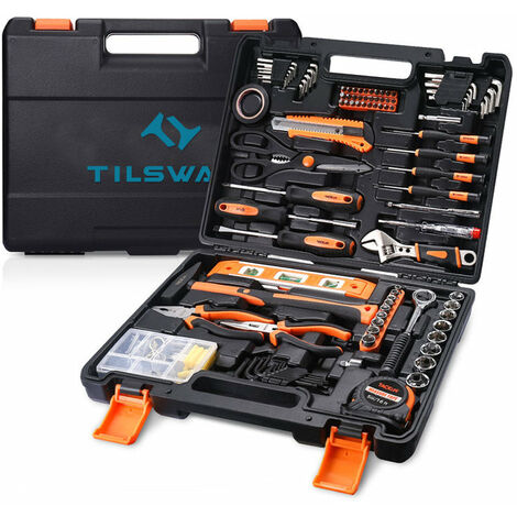 Tilswall Malette Outils , 144 pcs Kit d'outils de avec Etui de Rangement pour la réparation à domicile et les projets de bricolage, boîtes à outils