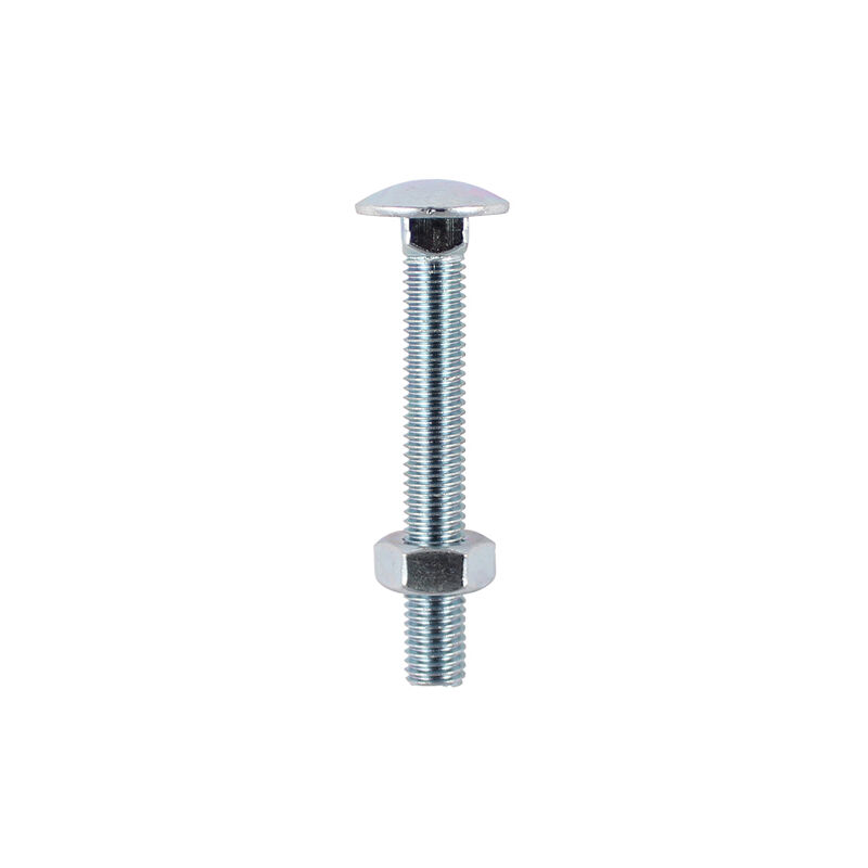 Steel Dome Head Carriage Bolts with Hex Nuts (Silver) - M6 x 100mm (100 Box) - Timco
