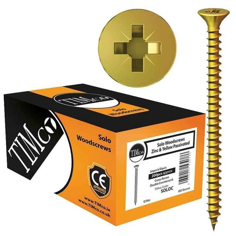 Timco - 3.0 x 25mm Solo Zinc & Yellow Woodscrew Qty 200