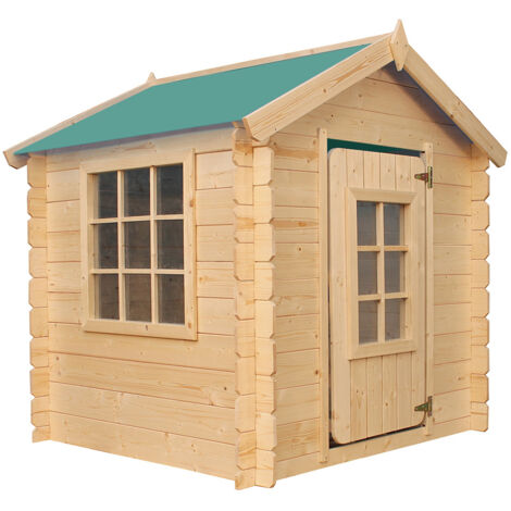 Timbela – Cabane de jardin pour enfant M570Z1 – Maison en bois pin nordique – Dimensions 111x113xH121cm – Surface 0,9m² – Toit vert en plaques ondulées