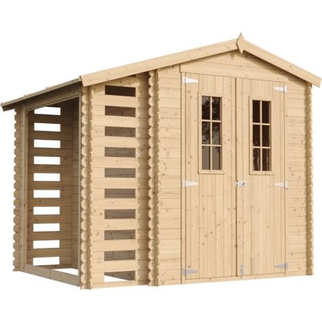 TIMBELA Gartenhaus Holz Mit Brennholzschuppen M386C - Geräteschuppen Holz B272xL206xH218 cm/ 3,53 + 0,97 m2 Lagerschuppen - Fahrradgarage Holz Wasserfestes Dach