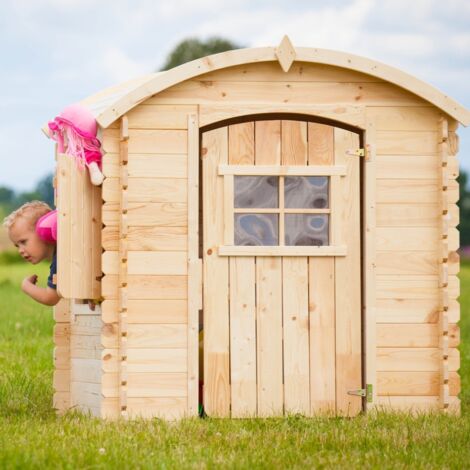 Timbela Kinderspielhaus aus Holz MIT BÖDEN - Spielhaus im Freien für Kinder - B112xL146xH145 cm/1,1m2 Gartenspielhaus - Garten-Sommerhaus für Kinder M505