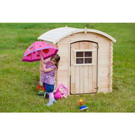 Timbela Kinderspielhaus aus Holz OHNE BÖDEN - Spielhaus im Freien für Kinder - B112xL146xH145 cm/1,1m2 Gartenspielhaus - Garten-Sommerhaus für Kinder M505
