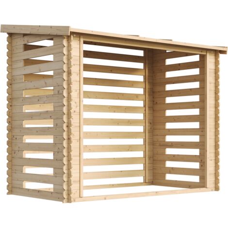 Timbela – Abri à bûches M202 – Dimensions L232 x l146 x H199 cm – Capacité 4,3 m³ – En pin nordique avec toit en bitume gris - l146xL232xH199
