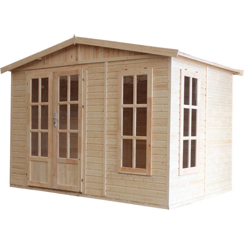 Timbela - Abri de jardin en bois 6 m2 - l332xP222xH232cm - Cabanon jardin extérieur avec sol - Maison d'été avec des bardeaux bitumineux rouges