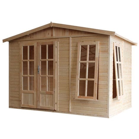 TIMBELA M334FB Garten Holzhaus, Großes multifunktionales Holz Gartenhaus B332xT222xH232 cm/6m2, Modernes Gartenhaus als Home-Office, Abschließbares, Home Office im Garten oder Garten-Studio