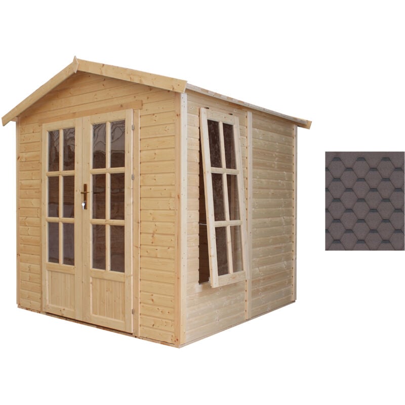 Timbela - M351FB Cabane en bois avec plancher, avec bardeaux bitumineux couleur marron l233xP222xH233cm, Abri en bois de jardin multifonctionnel