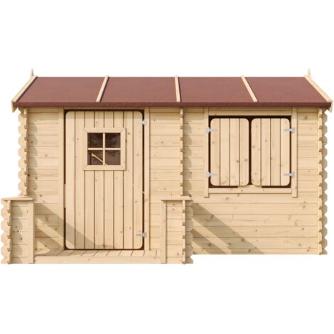 TIMBELA M503 Casa de madera para niños exterior - Casita de campo para niños L146xL241xA151cm/ 2.63m2 Casa de juguete de exteriores - Casa jardin niños madera