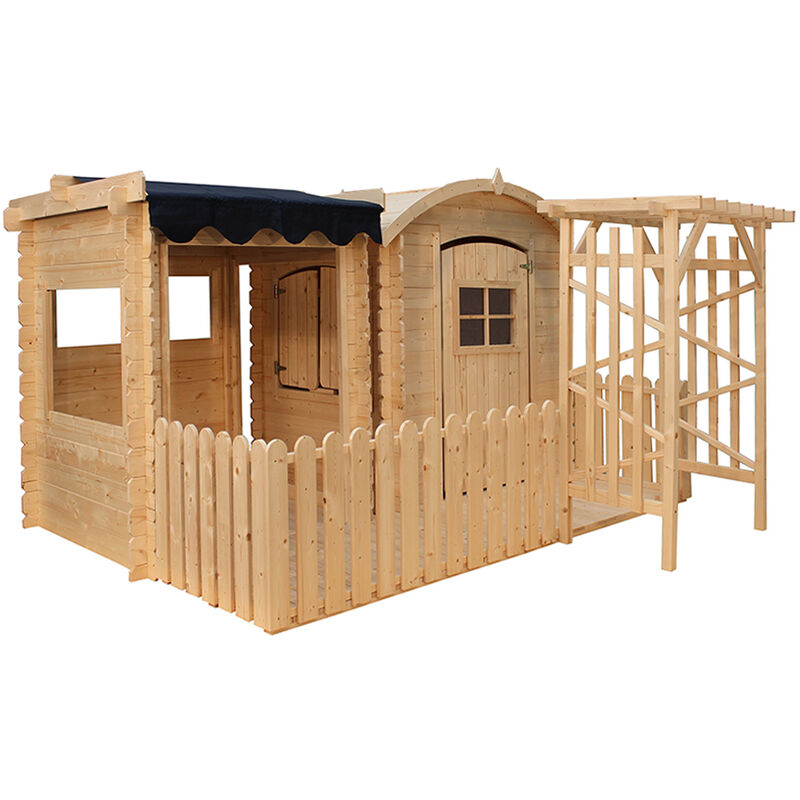 Timbela - Maison en bois avec abri et terrasse pour enfants - Cabane enfant exterieur -Maisonnette en bois pour enfants - Cabane bois enfant - Maison