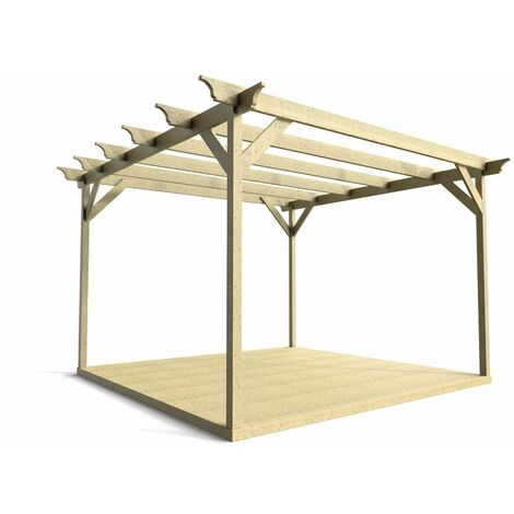 Timber Pergola and Decking Complete DIY Kit, Champion design (2.4m x 2.4m, Light green (natural) finish)
