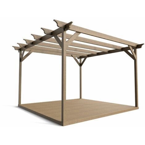 Timber Pergola and Decking Complete DIY Kit, Champion design (3m x 3m, Rustic brown finish)