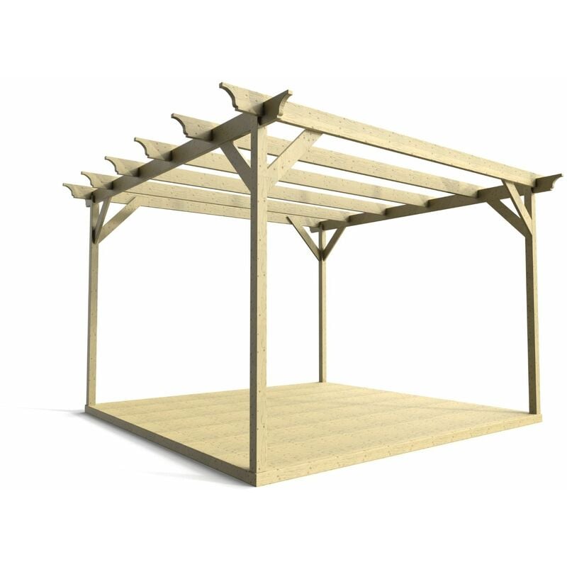 Timber Pergola and Decking Complete diy Kit, Champion design (3.6m x 3.6m, Light green (natural) finish) - Natural (light green)