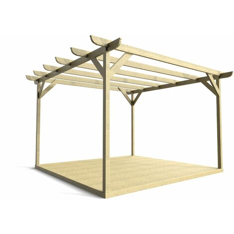 Timber Pergola and Decking Complete DIY Kit, Corbel design (3m x 3m, Light green (natural) finish)
