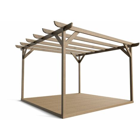 Timber Pergola and Decking Complete DIY Kit, Corbel design (3m x 3m, Rustic brown finish)